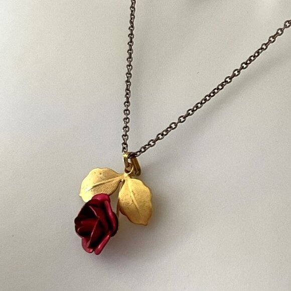 RED ROSE NECKLACE VINTAGE - Picture 7 of 8